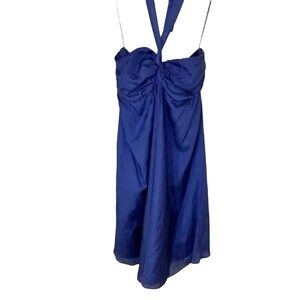 Michelle Mason Size 2 Pleated Halter Dress Blue Brunch Wedding Party Shower Even